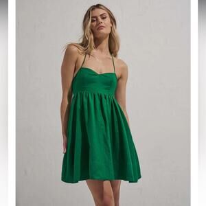 mon renn willow green lace up back halter neck fit & flare mini summer dress NEW